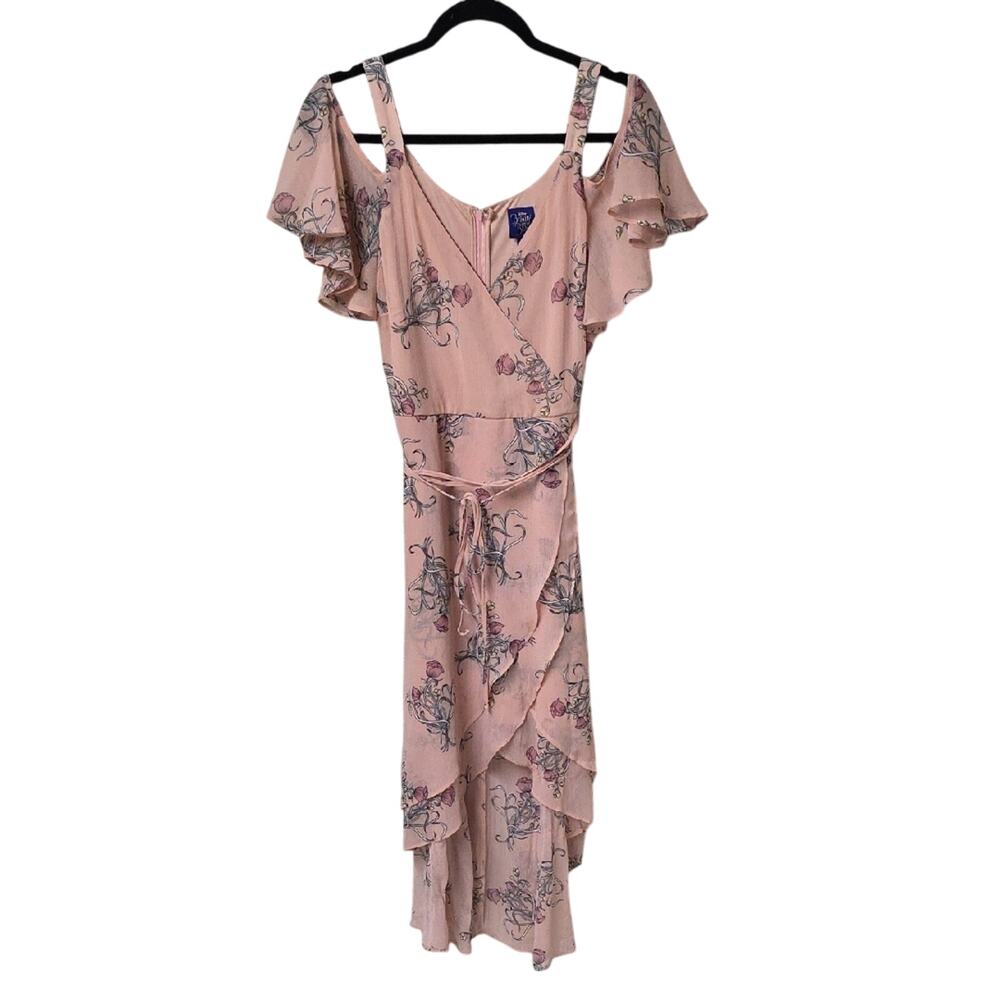 Disney Beauty and The Beast Pink Floral Asymmetrical Dress Womens Size Large